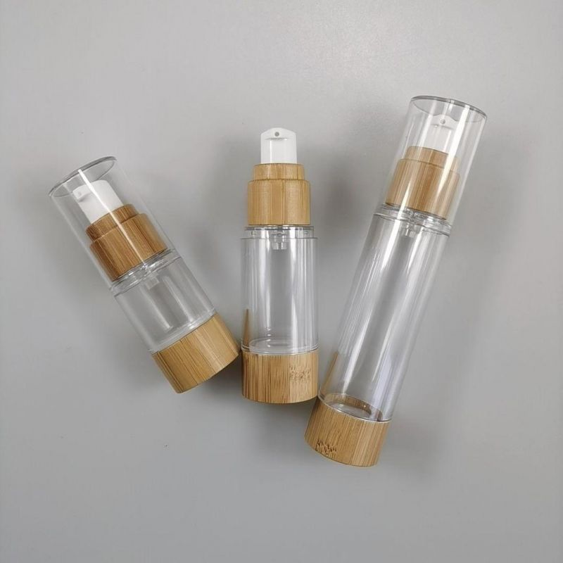 Eco-Friendly 15ml 30ml 50ml 100ml Hot Sale Plastic Dispenser Lotion Pump Airless Bottle with Bamboo Pump