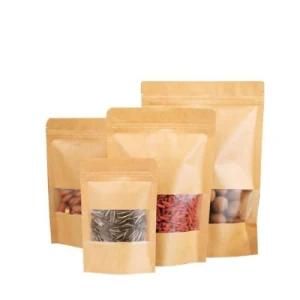 Brown Window Self Supporting Kraft Paper Bag Flower Tea Nut Spot Coffee Self-Sealing Food Kraft Paper Bags