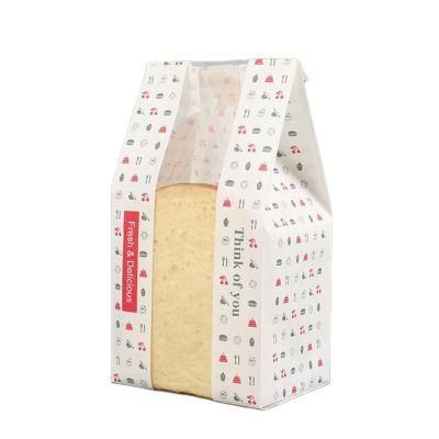 Wholesale Square Bottom Gusset White Kraft Paper Bread Bakery Toast Packaging Tin Tie Dessert Paper Bags with Window