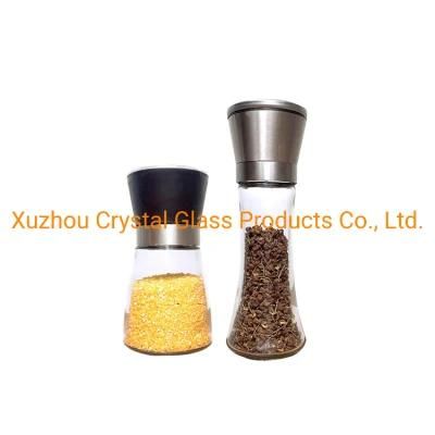 China Supplier 180ml Kitchen Salt Spice Glass Grinder Bottle with Manual Mills Cap