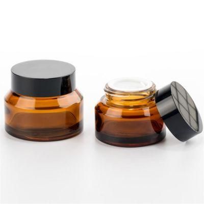 50g Empty Amber Glass Face Cream Cosmetic Jar with Plastic Cap for Skin Cream