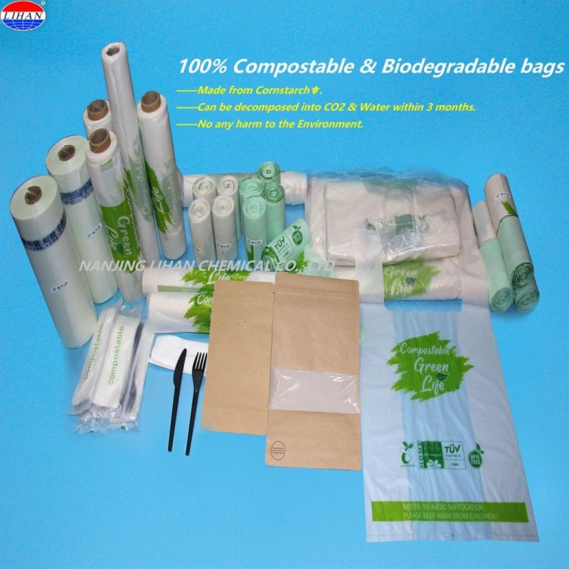 Eco Friendly Wholesale Cornstarch Custom Color Printed 100% Biodegradable Compostable Plastic Shopping Bags on Roll