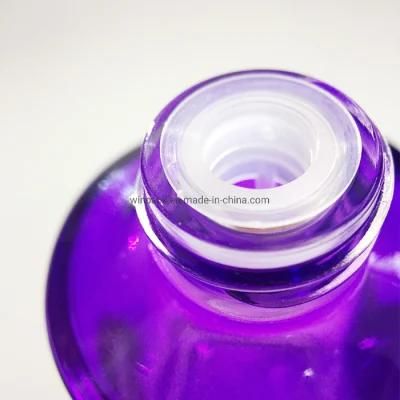 Purple Color Round Shape Glass Dropper Bottle Flat Shoulder with Matte Silver Dropper30ml
