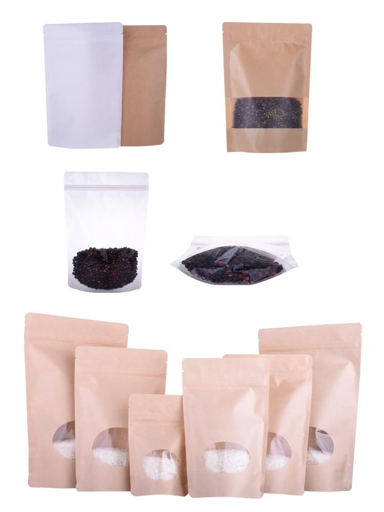 Clear Recyclable Biodegradable Stand up Pouch Zip Lock Bag for Coffee, Nut, Bean, Seed