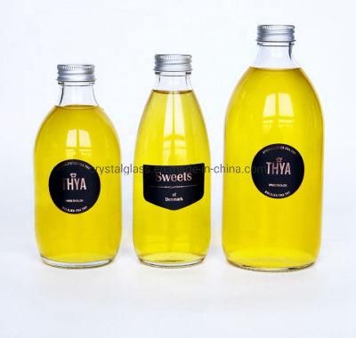 Round Beverage Glass Juice Bottle with Label 9oz 12oz 16oz