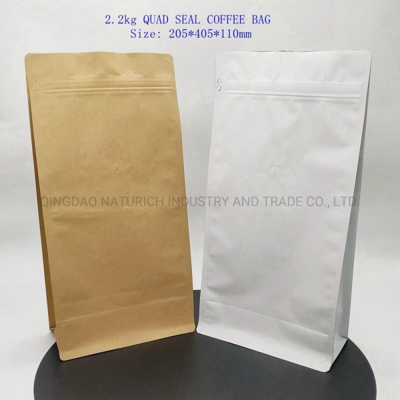 Flat Bottom Kraft Paper Bag with Valve and Zipper