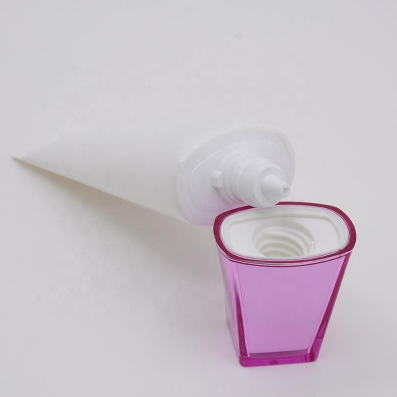 Plastic Cosmetic Packaging Tube with Unique Pink Square Acrylic Cap
