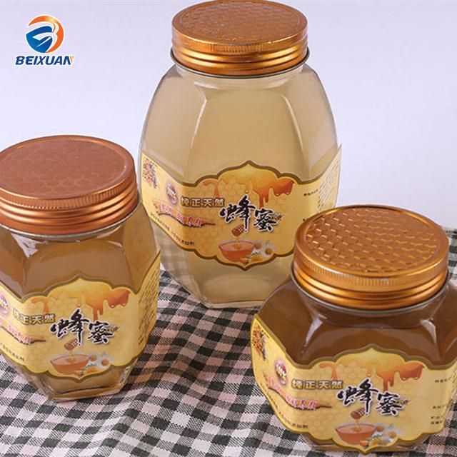 380ml Hexagonal Transparent Glass Honey Jar Glass Bottle with Tinplate Cover