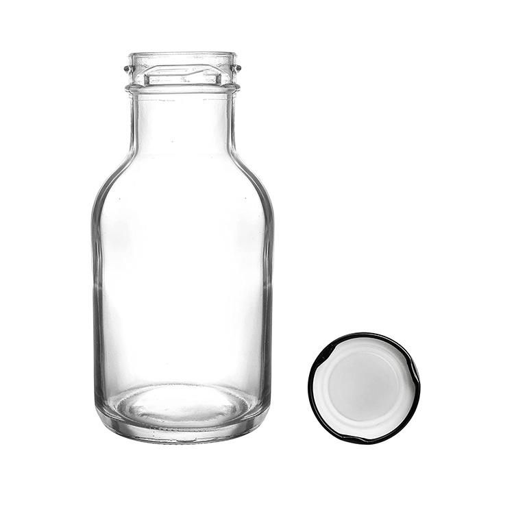 Custom Label 16 Oz 12 Oz 8 Oz Round Glass Stout Juice Bottle with Metal Lid