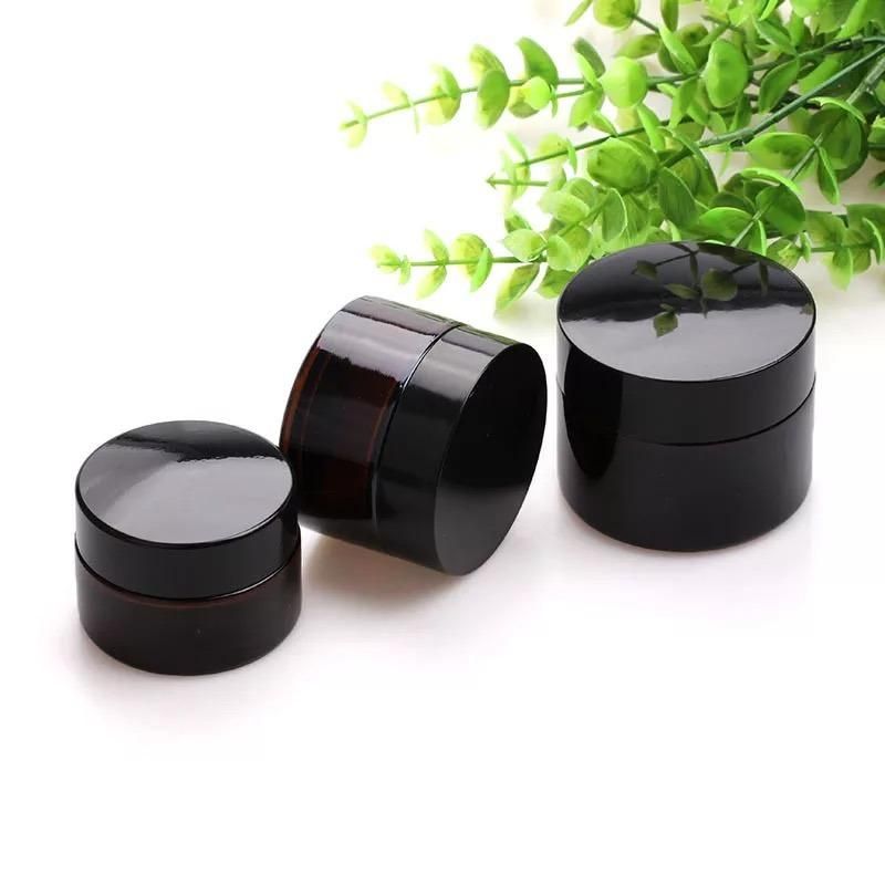 Round Amber 20 30 50g Glass Jar Straight Sided Cream Jars W/ Black Plastic Lid Cap & Inner Liner Empty Cosmetic Containers