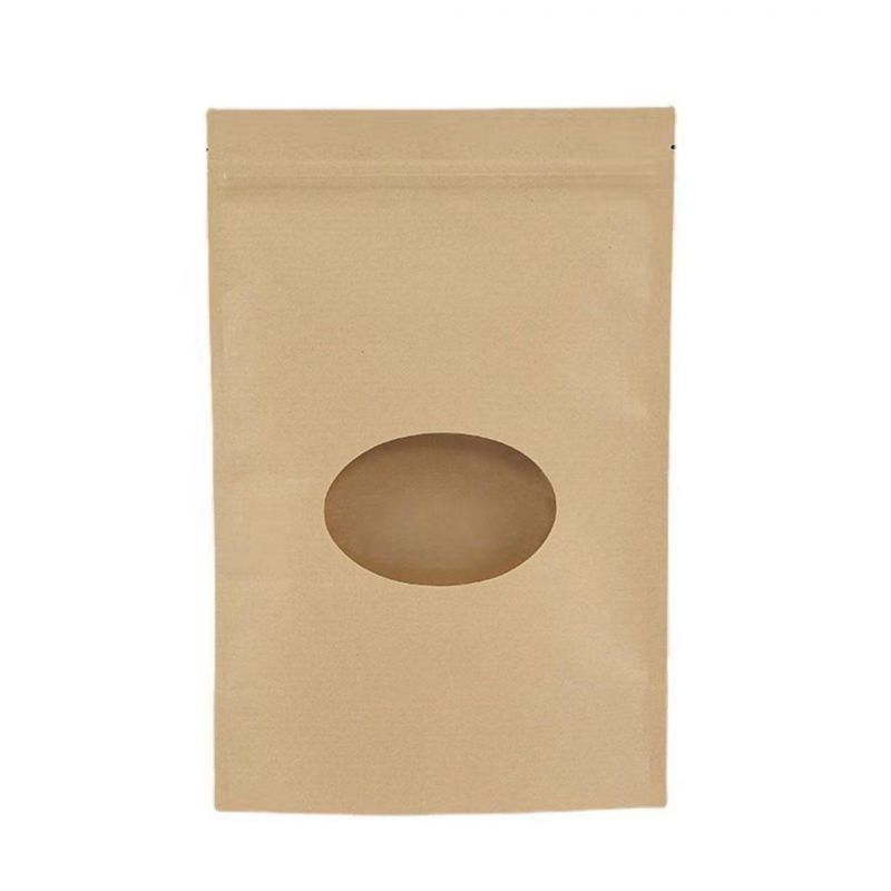 Kraft Zipper Paper Stand up Bag with Oral See-Through Clear Window