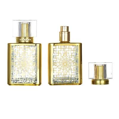 Luxury Electroplating Golden Pattern 50ml Perfume Bottle Glass Spray Bottle 50ml