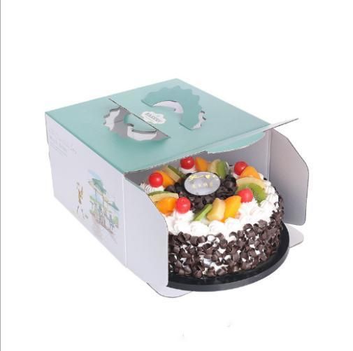 Printed Factory Direct High-Strength Cardboard Bakery Food Cupcake Packaging Box with Handle Custom Logo 6 8 10 12 Inches Birthday Party Tall Cake Carton Set