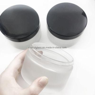 200g Luxury Frosted Glass Cream Jar for Cosmetics with Black and White Caps