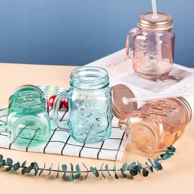 Custom 500ml Empty Wide Mouth Round Mason Jars with Straw