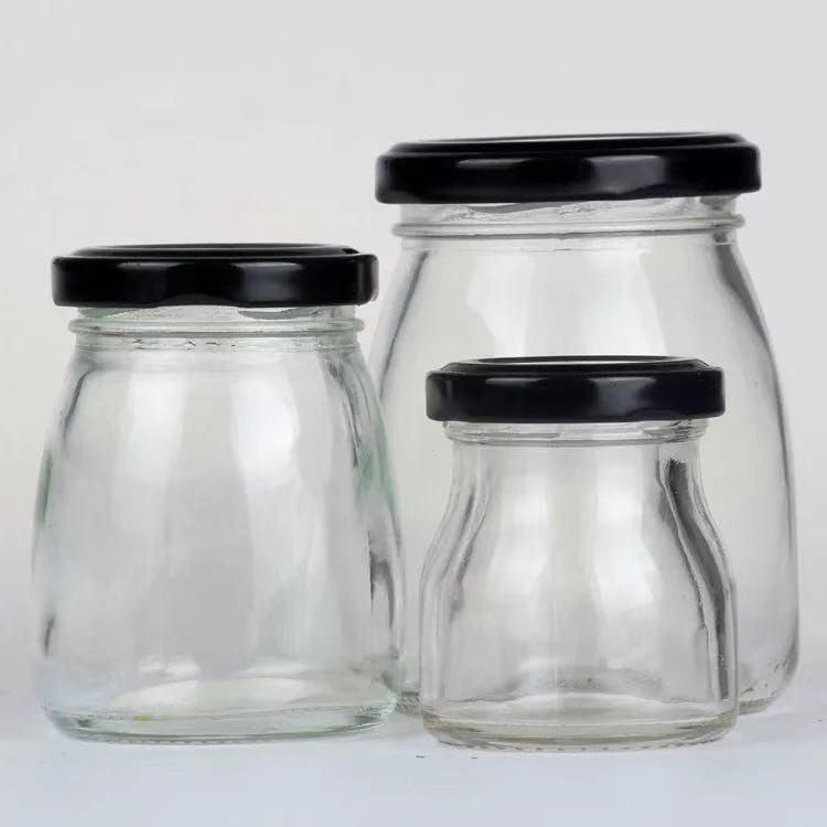 Hot Selling Pudding Glass Bottle for Milk Juice Drinks with Metal Lid