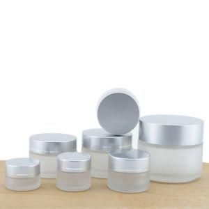 Portable Glass Cosmetic Bottles Frosted Cream Jar with Silver Lid