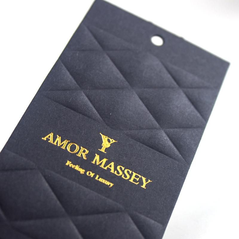 Rhombus Diamond Embossed Black Paper Custom Hang Tag