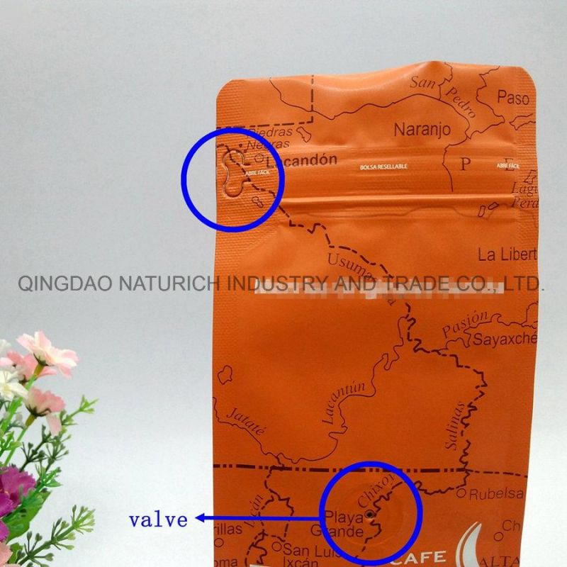 400g Coffee Bag with Printed Map 350g Quad Seal Coffee Bag