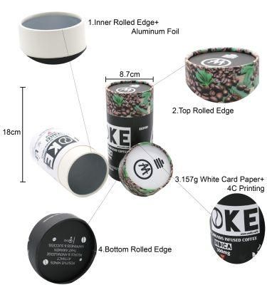 Customized Printed Recyclable Coffee Cardboard Tube Box