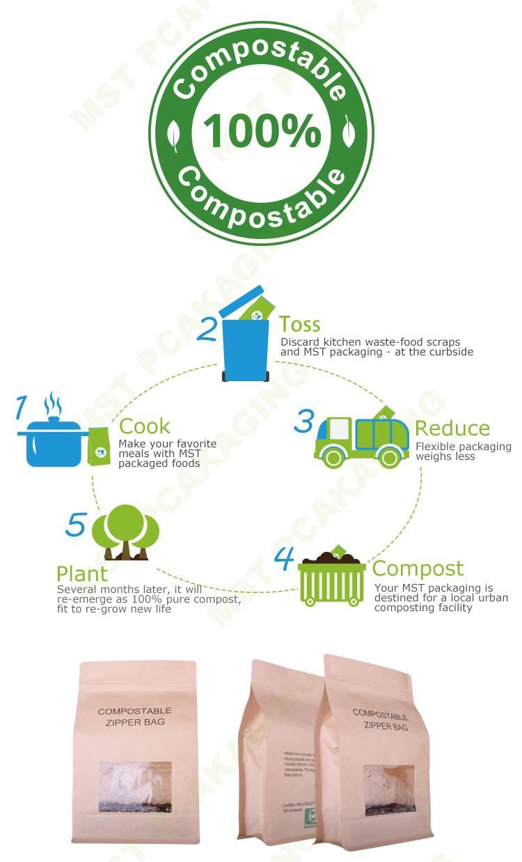 1kg Compostable Ziplock Biodegradable Tea Packaging Pouch