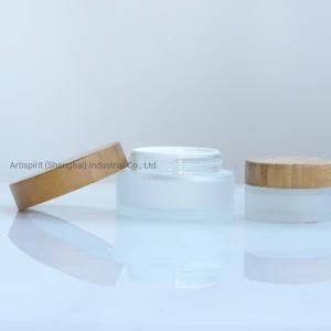Natural Style Clear Frosted Glass Jar with Bamboo Lid for Cream