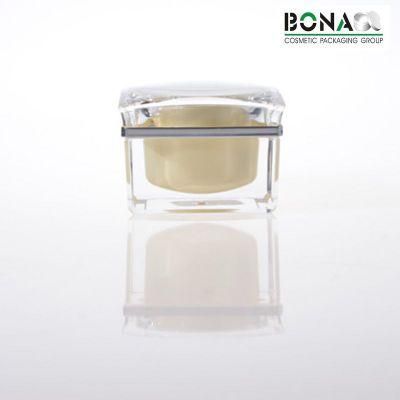 2017 Hot Selling Yellow Coating Square Acrylic Cosmetic Jar for Cream