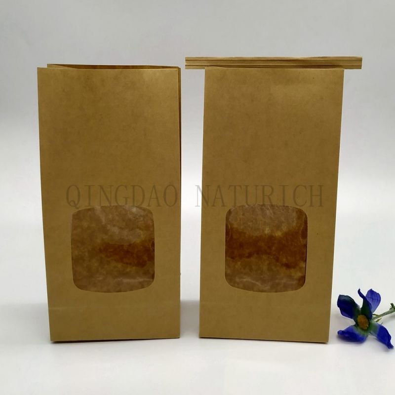 Heat Sealable Box Bag Recyclable Brown Kraft Paper Bag with Clear Window