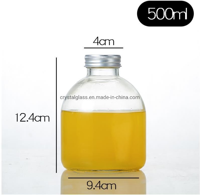 300ml 500ml Round Shape Glass Juice Bottle with Aluminium Caps