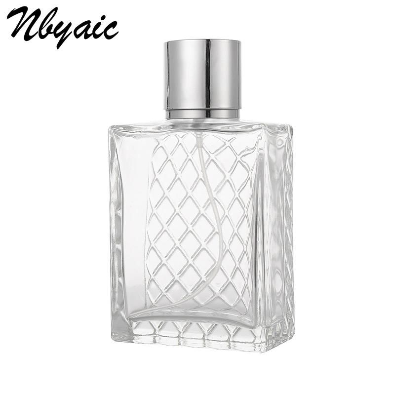 100ml Square Non-Slip Flat Bottle Plaid Shape Glass Bottle Spray Bottle Perfume Bottle Simple Fashion