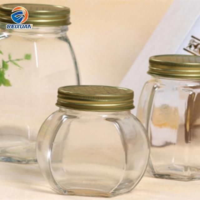 730ml Hexagonal Clear Glass Honey Jar Glass Bottle with Tinplate Cover