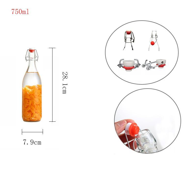 1000ml Round Kombucha Milk Glass Bottles Swing Top Flip Top