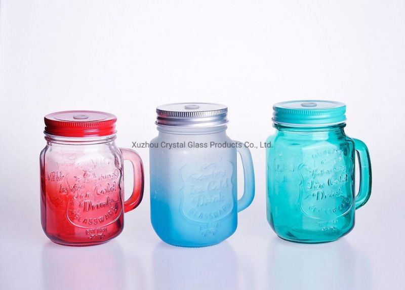 Classic Glass Mason Jar with Handle 16oz Logo Customized for Beverage Beer Ice Juice Drinking Thicken Glass Heat Resistant