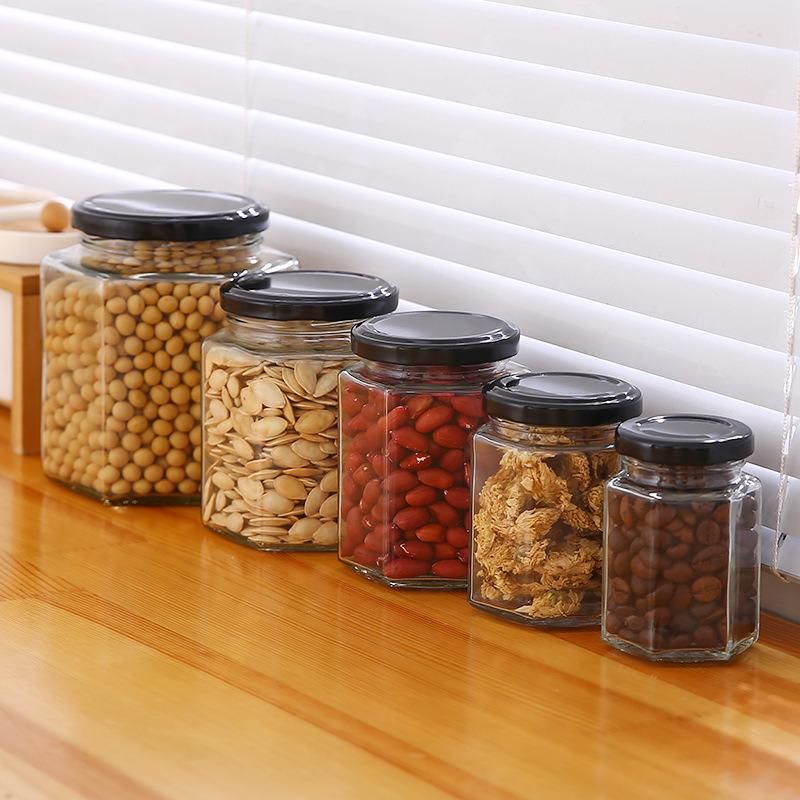 45ml 85ml 100ml 180ml 280ml 380ml 500ml 730ml Hexagonal Glass Honey Jar with Lids