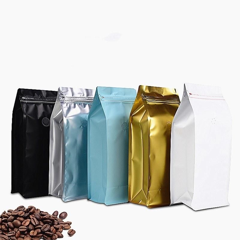 Ready to Ship Standing up Flat Bottom Coffee Beans Plastic Packaging Bag