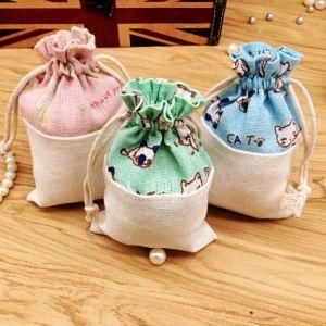 Wholesale Chinese Style Kitten Linen Bag Empty Sachet Small Bundle Pocket Jewelry Gift Bag Storage Organizer Bag