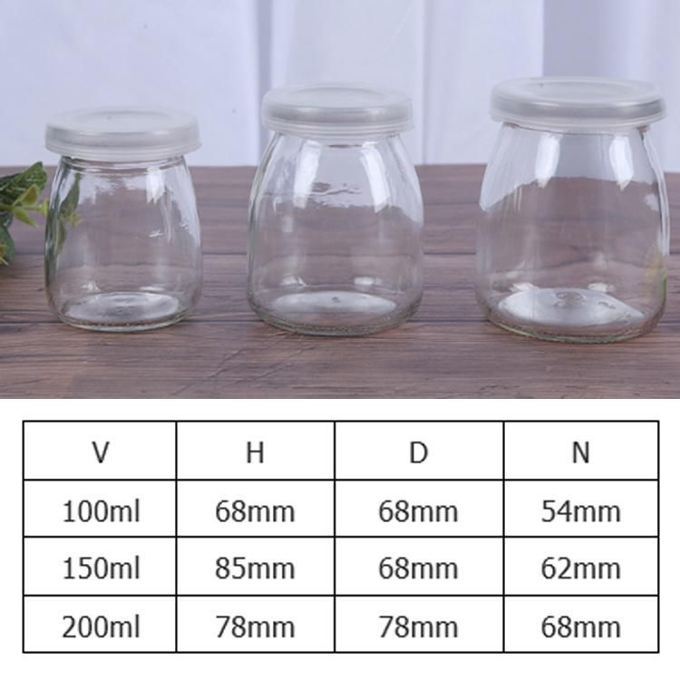 100ml 150ml 200ml Pudding Cup Glass Jar with Plastic Lid