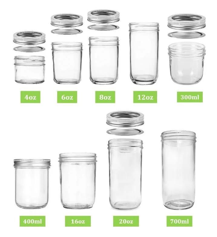 Regular Mouth 4oz 8oz 12oz 16oz 32oz Jelly Jam Food Storage Glass Mason Jar with Lids and Bands