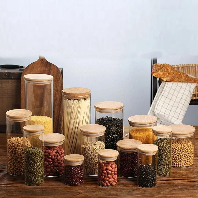 Wholesale 200ml 250ml 300ml 400ml 450ml 500ml 1000ml Kitchen Cereal Storage Glass Jar with Bamboo Lid