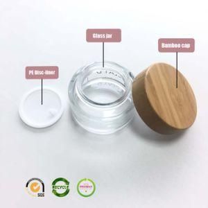 Stock 5g 15g 30g 50g 100g Engraved/Printing Logo Bamboo Bottle Clear/Frost Cosmetic Glass Jar with Bamboo/Wooden Lid for Cream Container