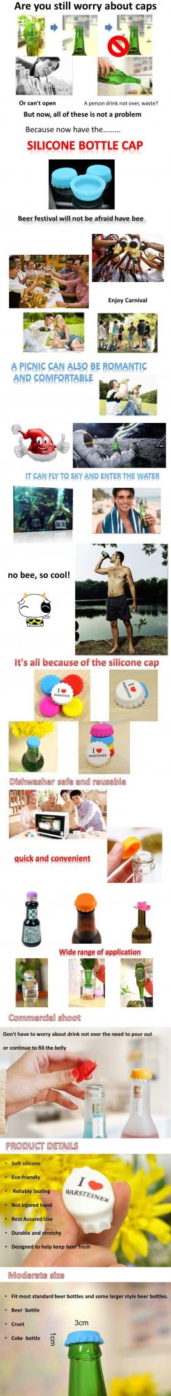 Custom Cheap Colorful Silicone Beer Bottle Caps with Printing Logo