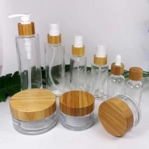 Frosted Glass Bottle Flat Shoulder Lotion Glass Bottle with Bamboo Pump
