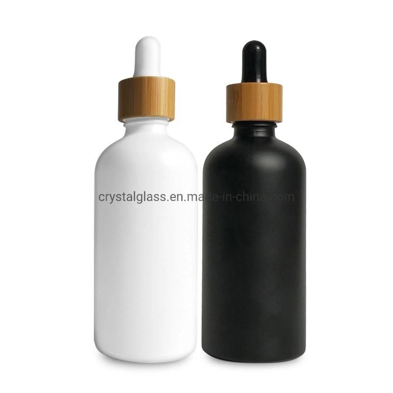 50ml 100ml Advanced Customized White or Matt Black Essential Oil Dropper Bottle with Bamboo Ring