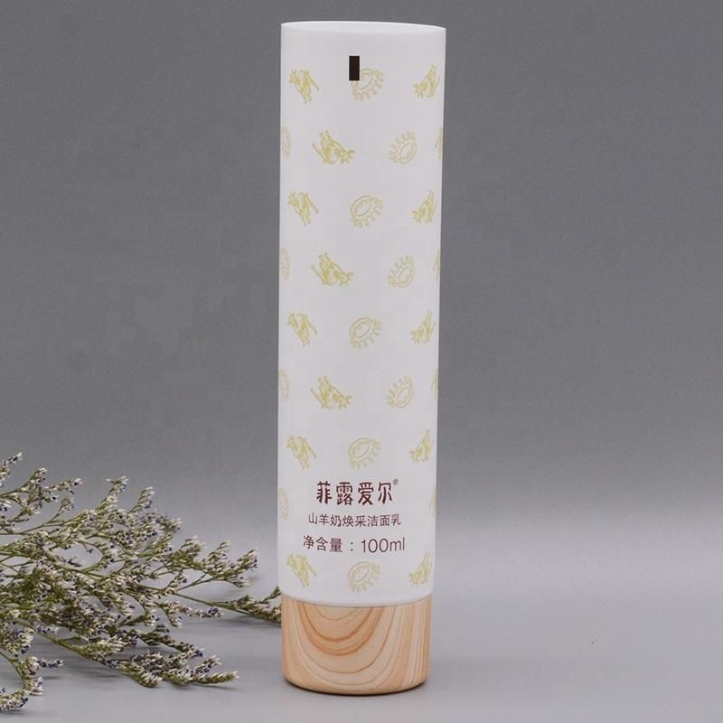 Cleansing Foam Tube Plastic Cosmetic Tube with Matte Wooden Cap