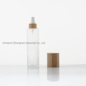Clear Frosted Glass Bottle with Bamboo Lid and Bamboo Cap