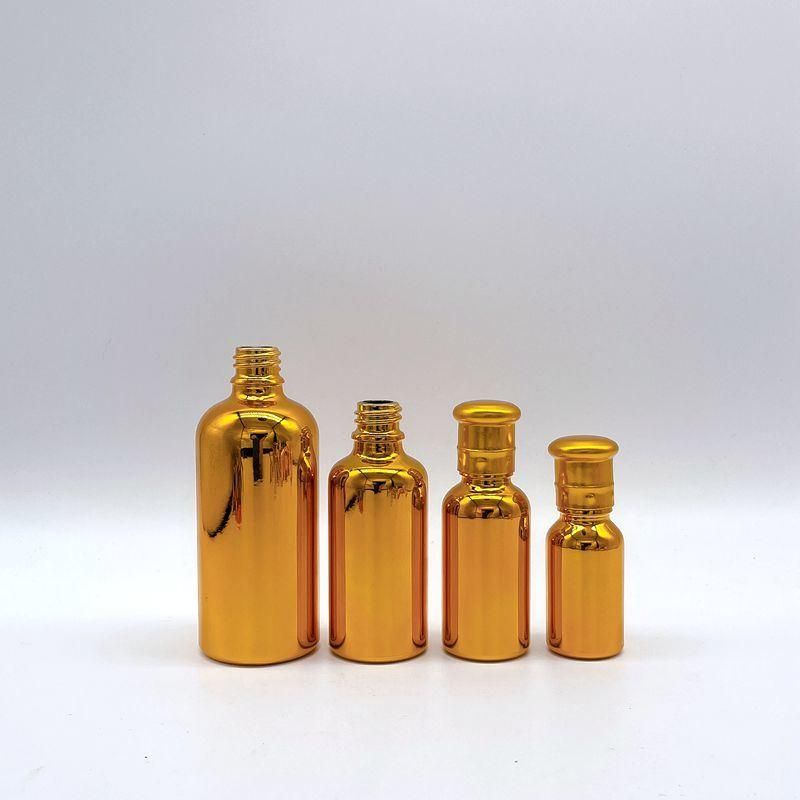 Gold Electroplate Essential Oil Glass Bottles with Cap Dropper for Cosmetic