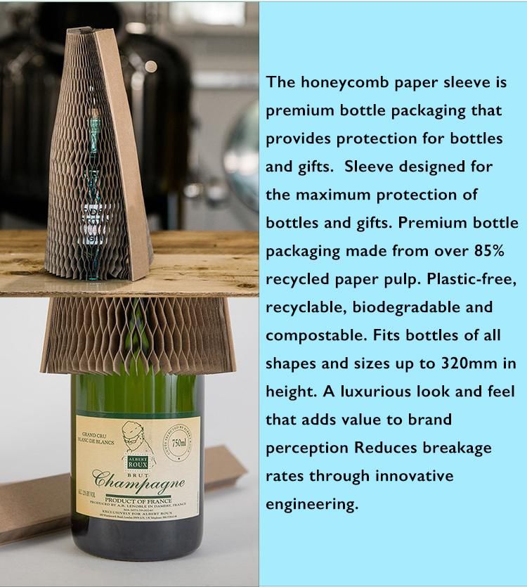 Concertina Style Biodegradable Recycled Materials Honeycomb Paper Wine Bottle Sleeve Protector