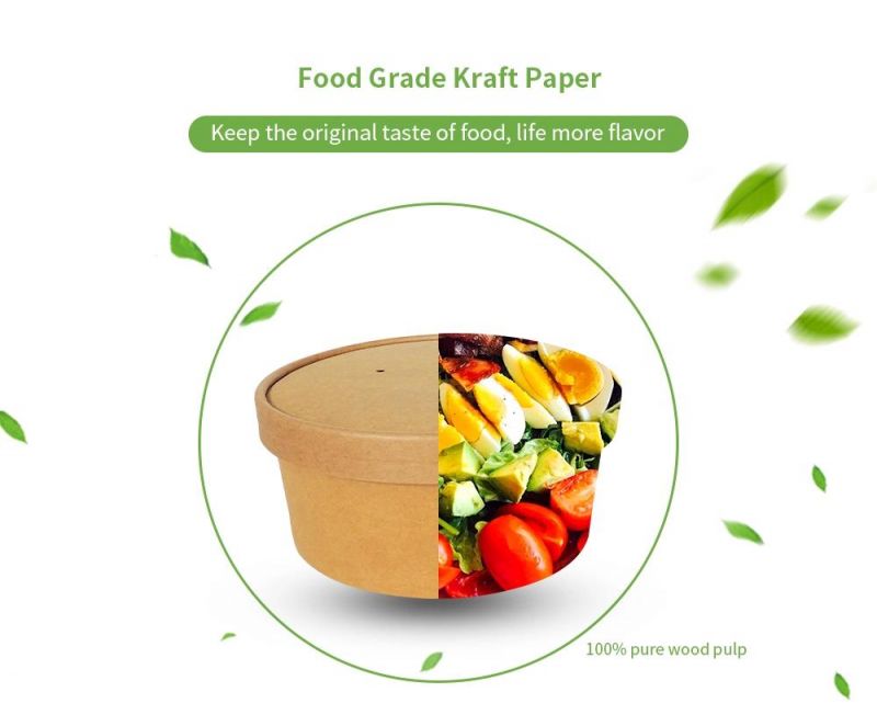 Custom Print Disposable Kraft Brown Round Salad Soup Paper Bowl with Lid