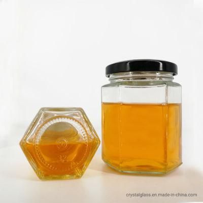 Hexagonal Glass Honey Jar 9 Oz 250ml Glass Containers with Metal Lids