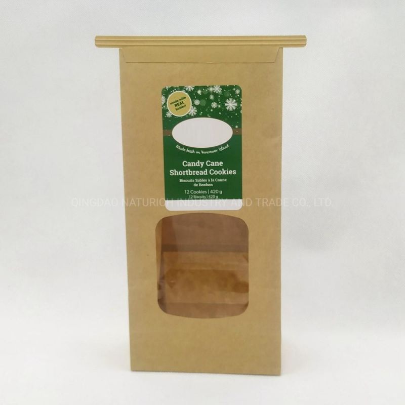 Biodegradable Paper Bag with Tin Tie Square Bottom Kraft Paper Bag with Window